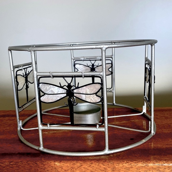 Tea Light Holder  adorned with Dragon Fly’s Metal frame - Picture 2 of 7